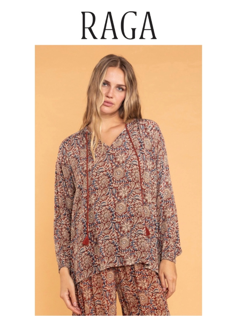 Raga Anaka Boho Keyhole Long Sleeve Blouse
